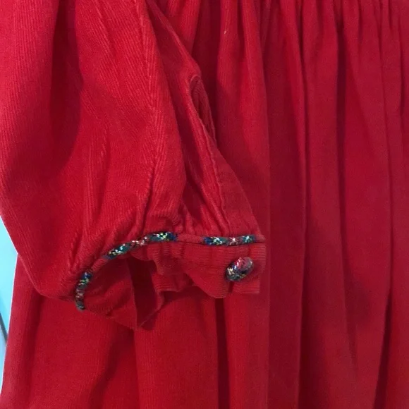 Strasburg red corduroy dress w tartan piping. 4. Gorgeous & Christmas perfect! - Picture 3 of 4